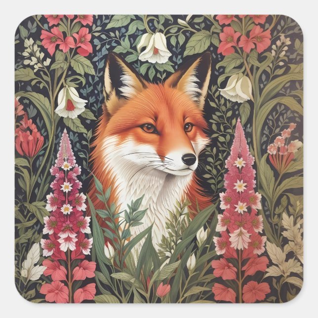 Adesivo Quadrado Flores de Fox e Foxglove William Morris Inspirado (Frente)