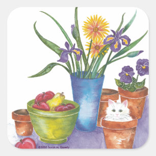 Adesivo Quadrado Flores de Fruta de Gato Branco "Liliana"