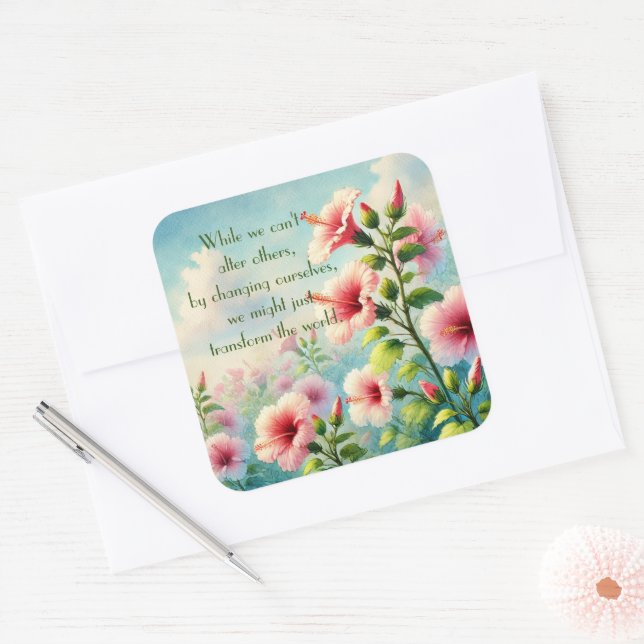 Adesivo Quadrado Flores de Hibiscus e Cotação (Envelope)