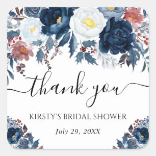 Adesivo Quadrado Flores de Inverno Azuis e Brancas Chá de Noiva