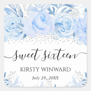 Adesivo Quadrado Flores de Inverno Azul Bebê em Aquarela Sweet Sixt