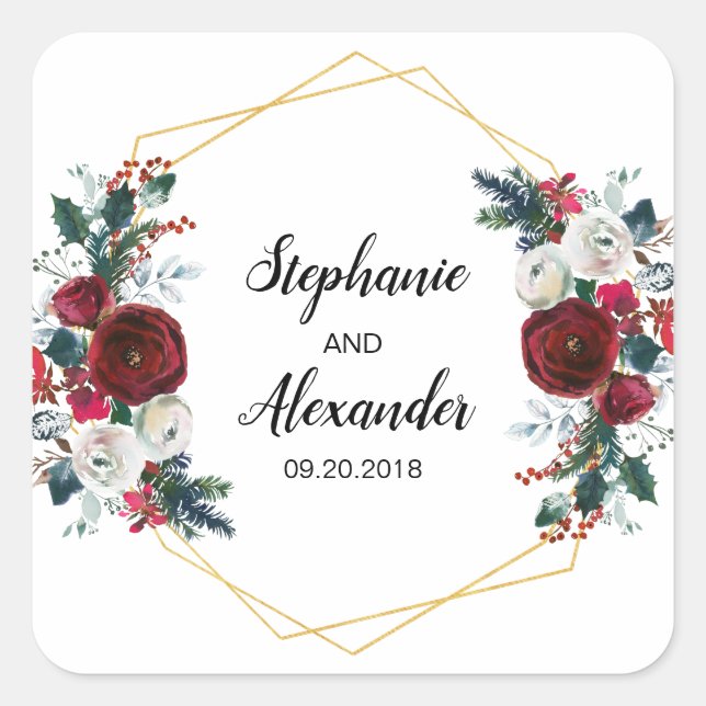 Adesivo Quadrado Flores de inverno geométricas Douradas da Frame Bu (Frente)