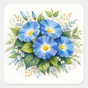 Adesivo Quadrado Flores de Ipoméia Azul Aquarela 