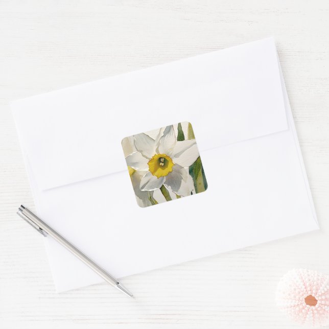 Adesivo Quadrado Flores de Íris em Aquarela Moderna (Envelope)