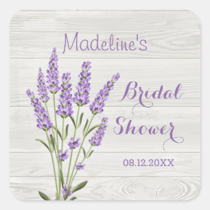 Adesivo Quadrado Flores de lavanda roxa em Chuva de Noiva de madeir