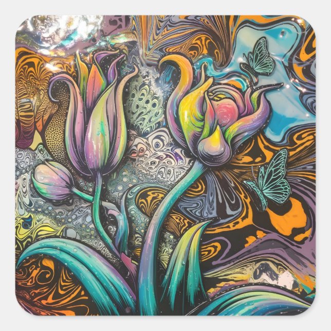 Adesivo Quadrado Flores de Mandala (Frente)