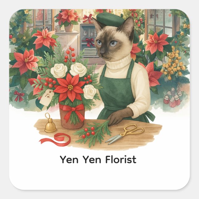 Adesivo Quadrado Flores de Natal de Cat Florist (Frente)