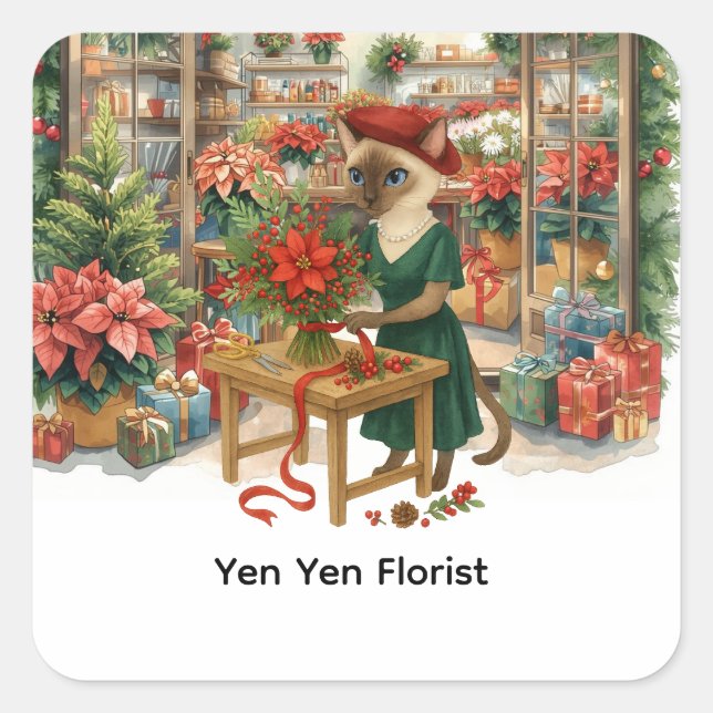 Adesivo Quadrado Flores de Natal de Cat Florist (Frente)