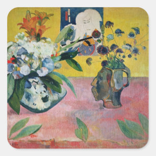 Adesivo Quadrado Flores de Paul Gauguin e um impressão japonês,