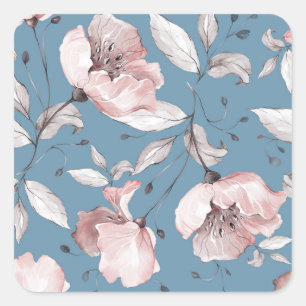 Adesivo Quadrado Flores de primavera, folhas, design sem costura