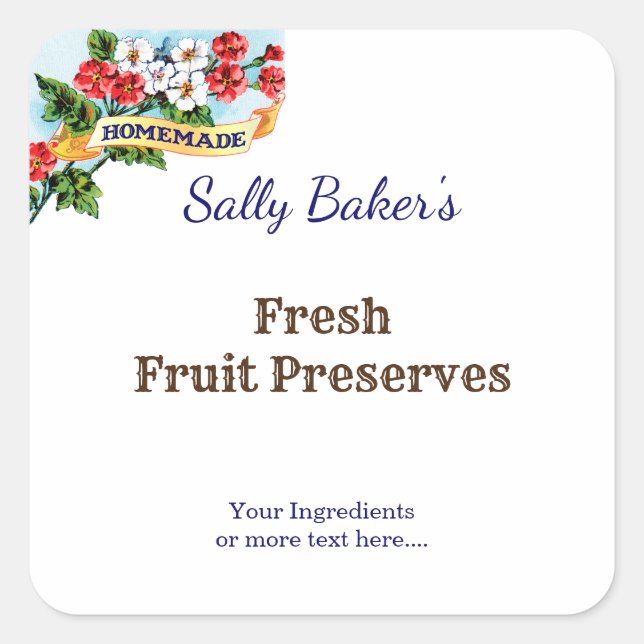 Adesivo Quadrado Flores de Primrose Homemade Editáveis Baking (Frente)