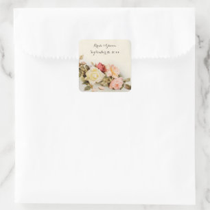 Adesivo Quadrado Flores de Rosa de Jardim Antiquado do casamento vi