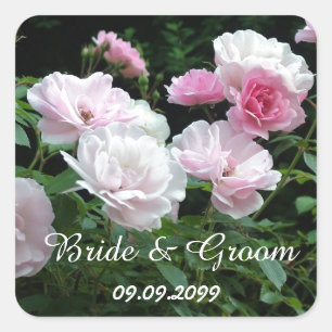 Adesivo Quadrado flores de rosa rosa noiva e noivo salve a data