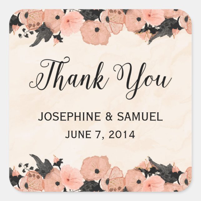 Adesivo Quadrado Flores De Salmão Rosa, Muito Obrigado Vinheiros (Frente)
