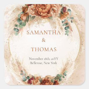 Adesivo Quadrado Flores de Terracotta modernas pampas burgundy