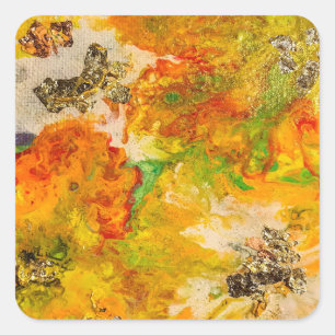 Adesivo Quadrado Flores de Verão abstrato Laranja Dourado Amarelo