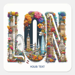 Adesivo Quadrado Flores do Edifício Fantasy Cute London