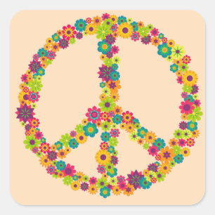 Adesivo Quadrado Flores do sinal de paz do hippy