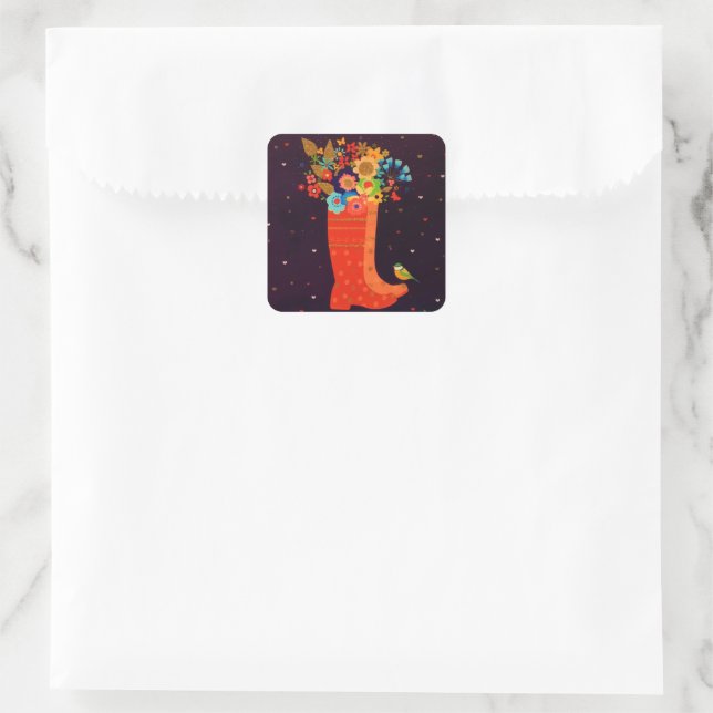 Adesivo Quadrado Flores Douradas de Primavera de aves Flores de Bor (Bolsa)