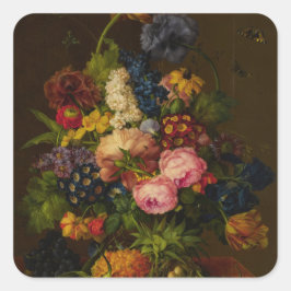 Adesivo Quadrado Flores e ananás em uma Entablatação