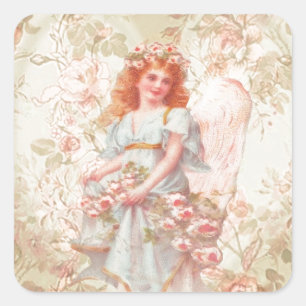 Adesivo Quadrado Flores e colagem do vintage do anjo