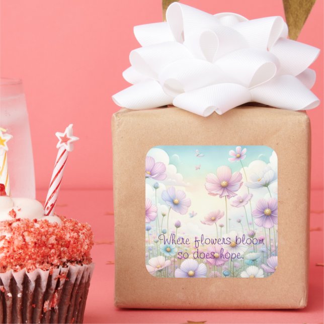 Adesivo Quadrado Flores e Cotação do Cosmos (Festa)