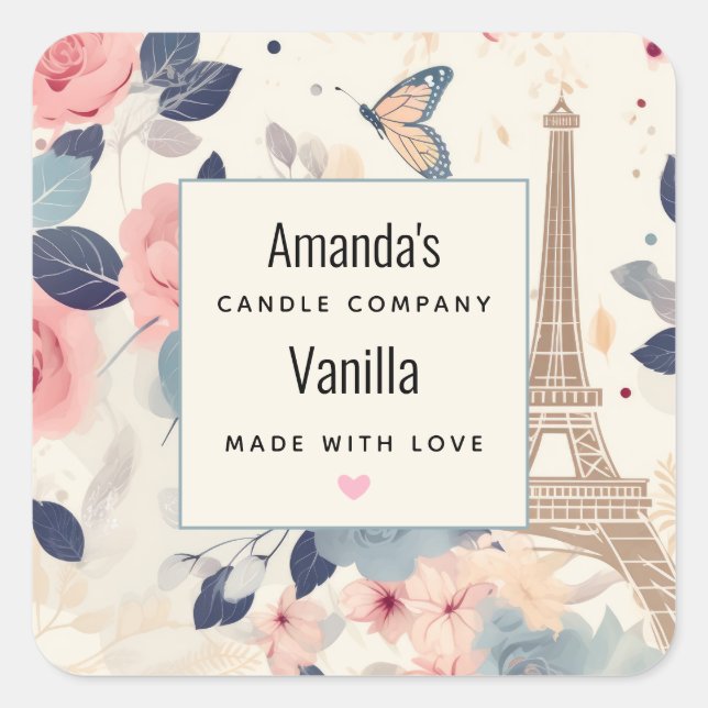 Adesivo Quadrado Flores e Eiffel Tower Paris fecham as portas (Frente)