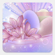 Flores e ovos em um fundo pastel colorido  