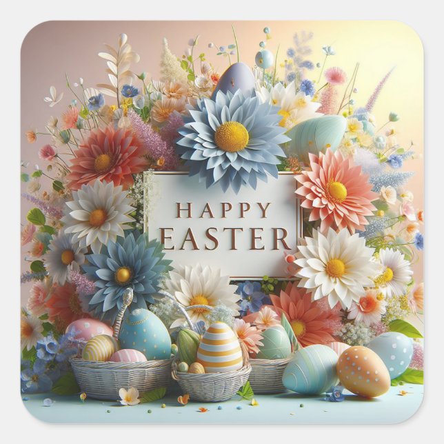 Adesivo Quadrado Flores e Páscoas de ovos (Frente)