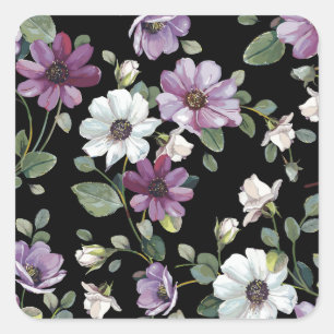 Adesivo Quadrado Flores Elegantes Cosmos: Sem Costura De Aquarela.