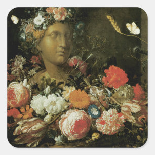 Adesivo Quadrado Flores em torno de um busto clássico