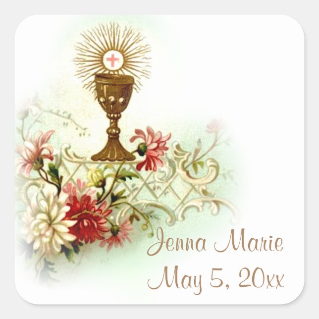 Adesivo Quadrado Flores Eucaristas da Primeira Comunhão (Frente)