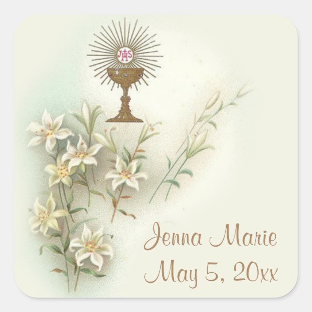 Adesivo Quadrado Flores Eucaristas da Primeira Comunhão (Frente)