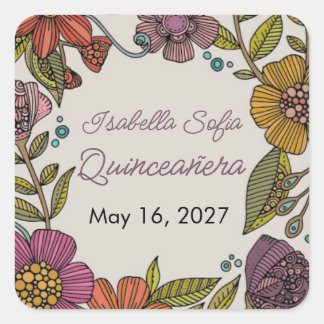 Adesivo Quadrado Flores Florais Coloridas Quinceañera Folclore Vibr