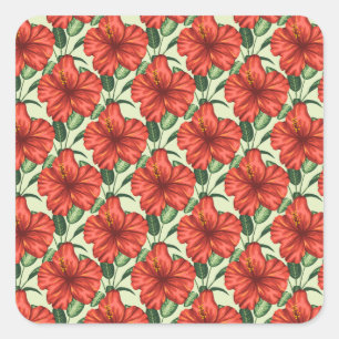 Adesivo Quadrado Flores florais tropicais, sem costura, flores verm