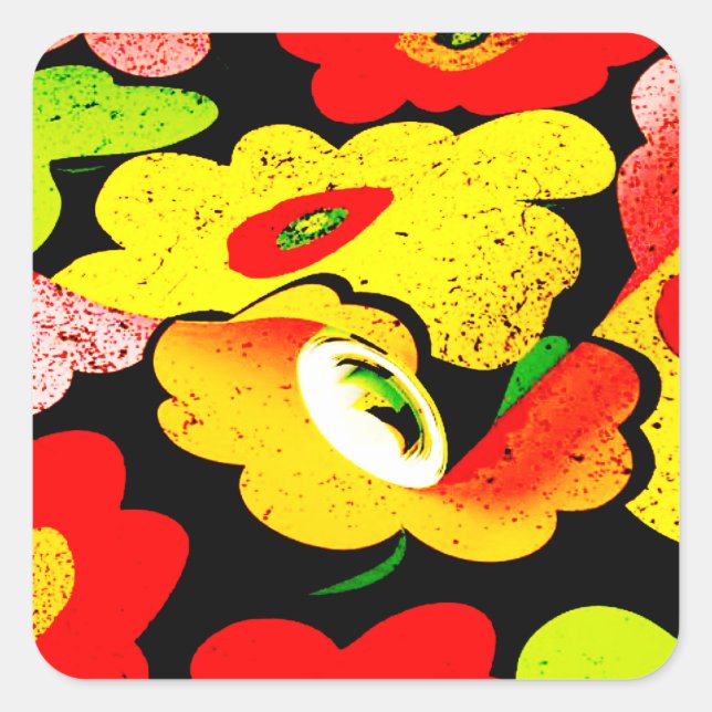 Adesivo Quadrado Flores Garden Turquoise Mauve Brown, Flores Garden (Frente)