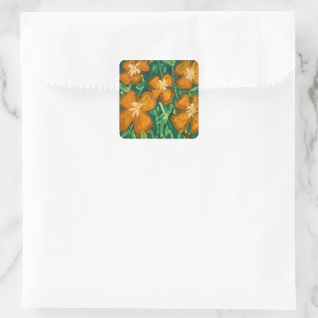 Adesivo Quadrado Flores Laranja (Bolsa)