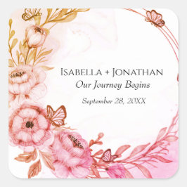 Adesivo Quadrado Flores Laranja Rosa Personalizadas Flores Florais