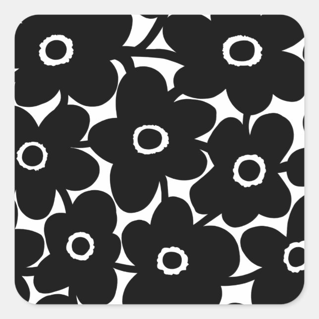 Adesivo Quadrado Flores Negrito - Preto e Branco (Frente)