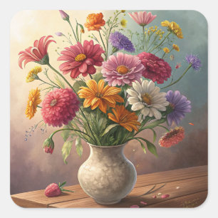 Adesivo Quadrado Flores no vaso
