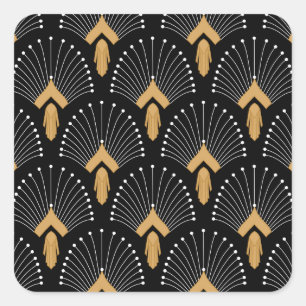 Adesivo Quadrado Flores Pretas, Douradas, Ventiladoras de Deco de A