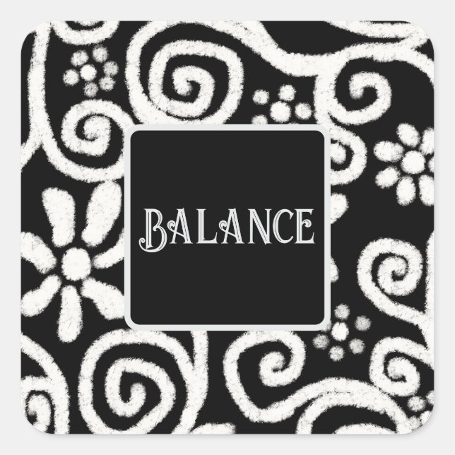 Adesivo Quadrado Flores Pretas e Flores Brancas Personalizadas (Frente)