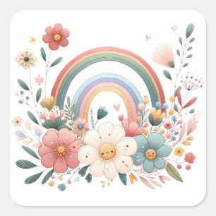 Adesivo Quadrado Flores primavera Rainbow