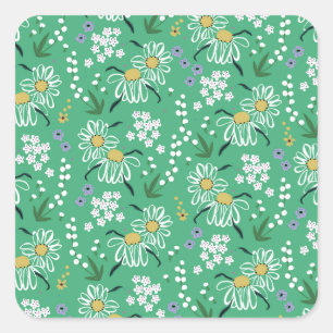 Adesivo Quadrado Flores Retro, Padrão Botânico Sem Costura.