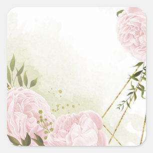 Adesivo Quadrado Flores rosa Boho folhas verdes botânico