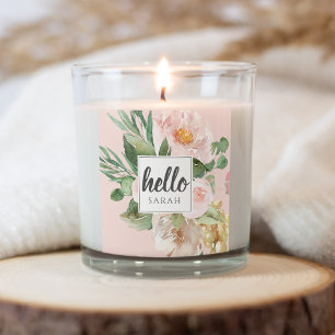 Adesivo Quadrado Flores Rosa Cor d'Água Moderna & Nome & Olá