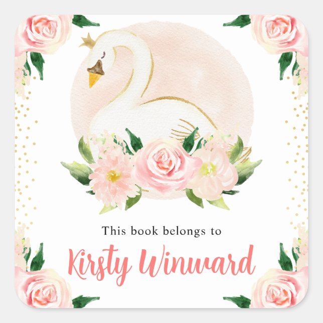 Adesivo Quadrado Flores Rosa de Água e Placa do Cisne (Frente)