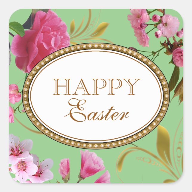 Adesivo Quadrado Flores Rosa-felz pascoa (Frente)