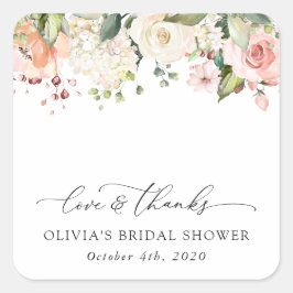 Adesivo Quadrado Flores Rosa, Flores Brancas, Boho, Chá de panela