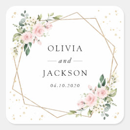 Adesivo Quadrado Flores Rosa, Flores Brancas, Verde, Casamento